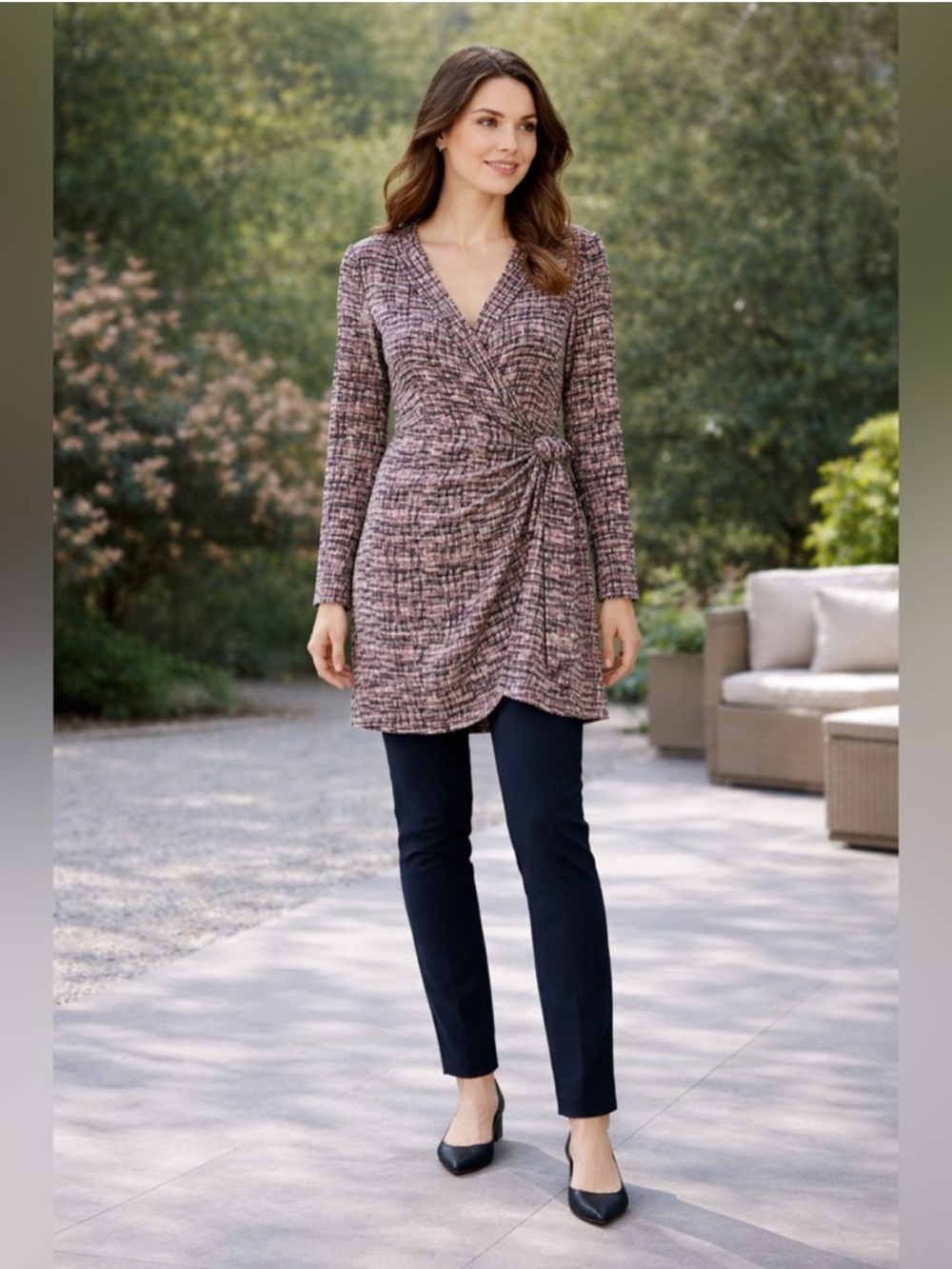Printed long sleeve wrap dress v-neck long sleeve mini tunic